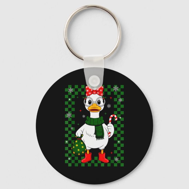 Christmas Candy Cane Goose Matching Couple Xmas Bo Keychain (Front)
