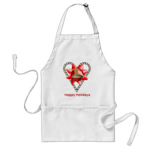 Christmas Candy Cane Heart Bow Holiday Apron