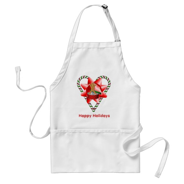 Christmas Candy Cane Heart Bow Holiday Apron (Front)