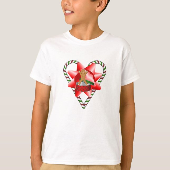 Christmas Candy Cane Heart Cookie Cute T-Shirt (Front)