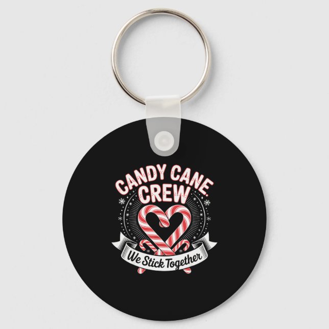 Christmas Candy Cane Heart Crew Family Matching Pa Keychain (Front)