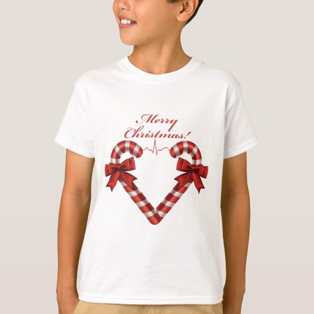 Christmas Candy Cane Heart Ekg Strip Custom T-Shirt (Front)