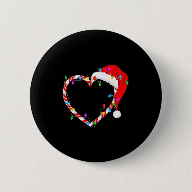 Christmas Candy Cane Heart Funny Love Candy Men Wo Button (Front)