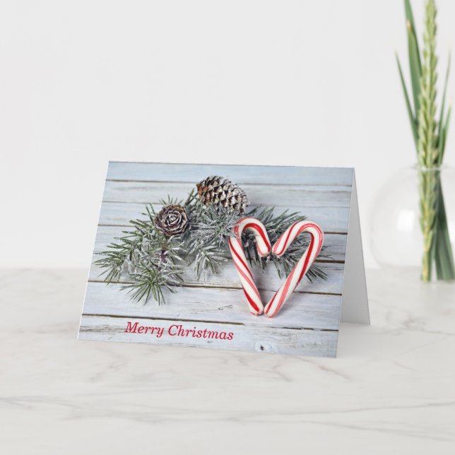 Christmas Candy Cane Heart Holiday Card (Front)