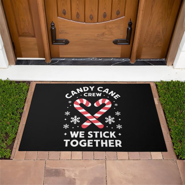 Christmas Candy Cane Heart We Stick Together  Doormat (Outdoor)