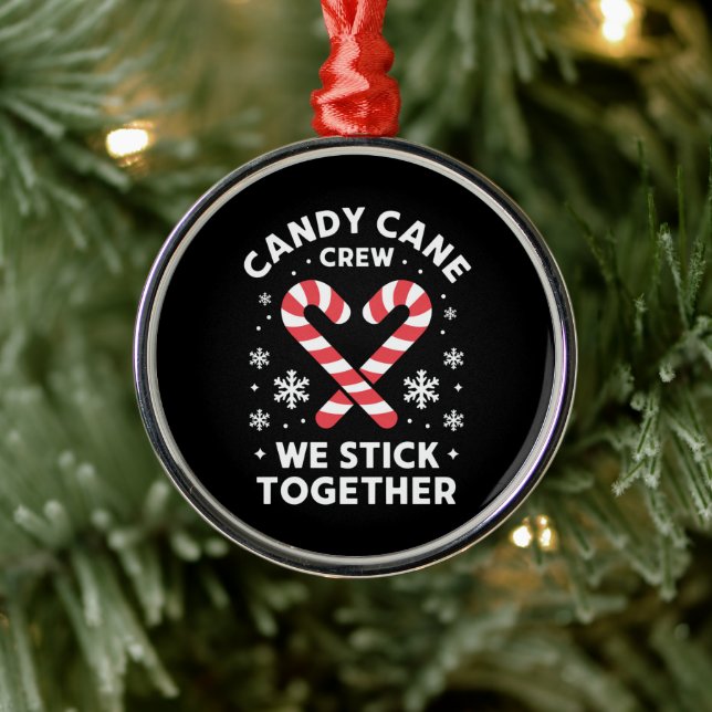 Christmas Candy Cane Heart We Stick Together  Metal Ornament (Tree)