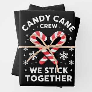 Christmas Candy Cane Heart We Stick Together Wrapping Paper Sheets