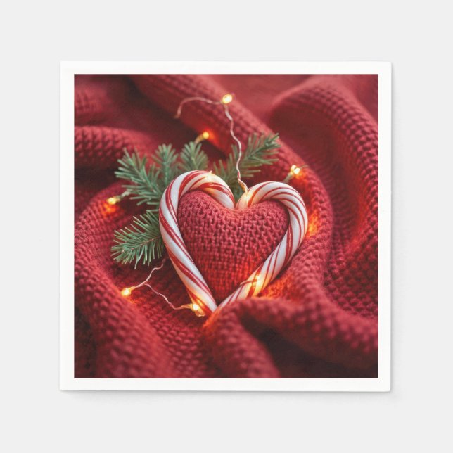 Christmas Candy Cane Heart With Lights Napkins (Front)