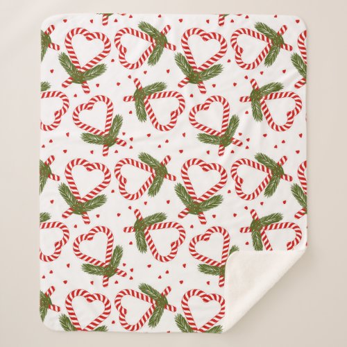 Christmas Candy Cane Hearts Holiday Kathrin Legg Sherpa Blanket