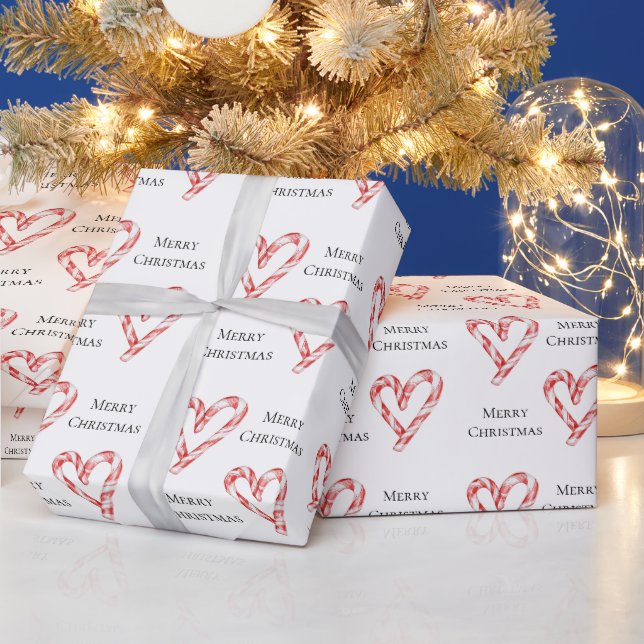 Christmas Candy Cane Hearts Wrapping Paper (Holidays)