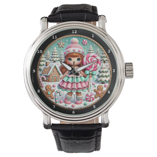 Christmas Candy Cane House and Girl Watch (Front)