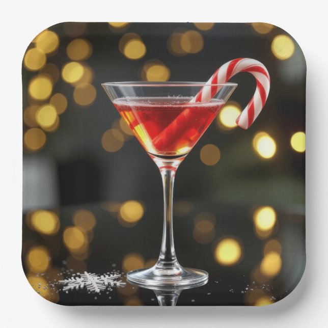 Christmas Candy Cane In a Cocktail Paper Plates (Front)