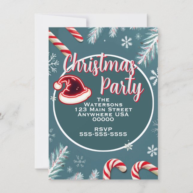 Christmas Candy Cane Invitations Customizable (Front)