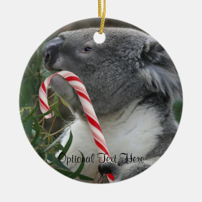 Christmas Candy Cane Koala Ceramic Ornament (Front)
