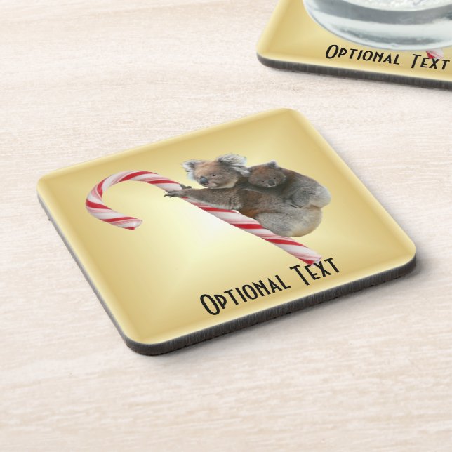 Christmas Candy Cane Koalas Drink Coaster (Left Side)