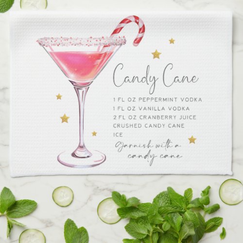 Christmas Candy Cane Martini Recipe Watercolor Kitchen Towel