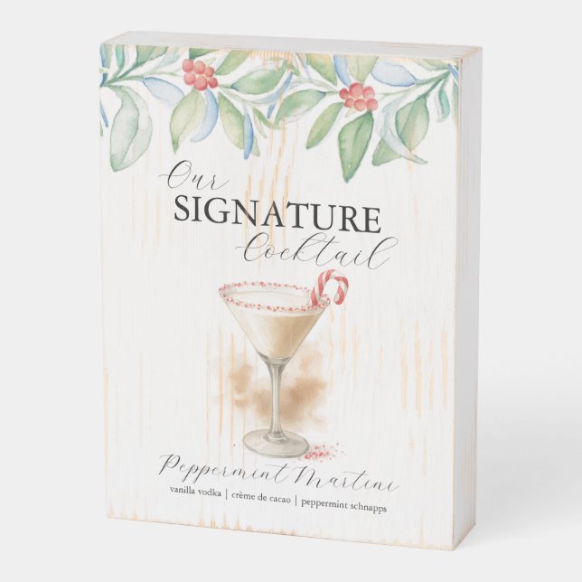 Christmas Candy Cane Martini Wood Bar Signs (Angled Vertical)