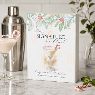 Christmas Candy Cane Martini Wood Bar Signs