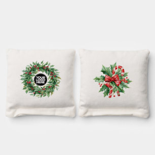 Christmas Candy Cane Mistletoe Business Logo Cornhole Bags
