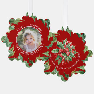 Christmas Candy Cane Mistletoe Photo and Text Red Ornament Card