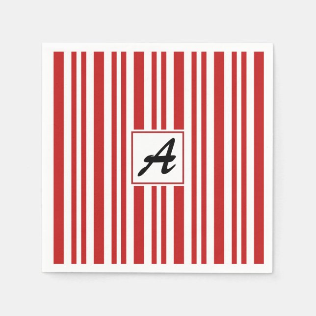 Christmas Candy Cane Monogram Paper Napkins (Front)