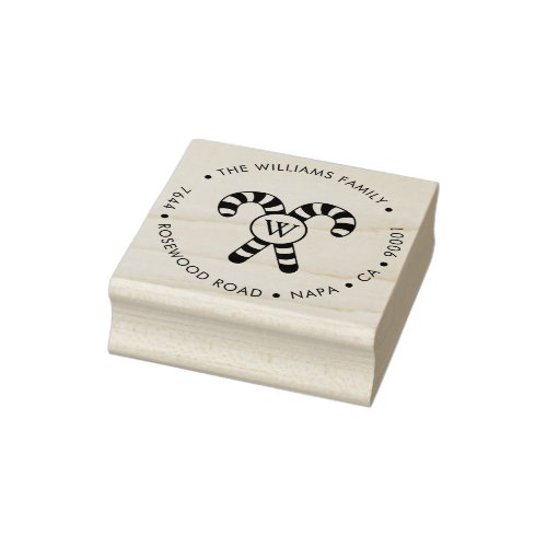 Christmas Candy Cane Monogrammed Return Address Rubber Stamp