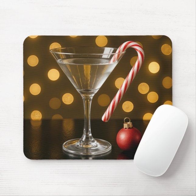 Christmas Candy Cane On a Martini Glass Mouse Pad (With Mouse)