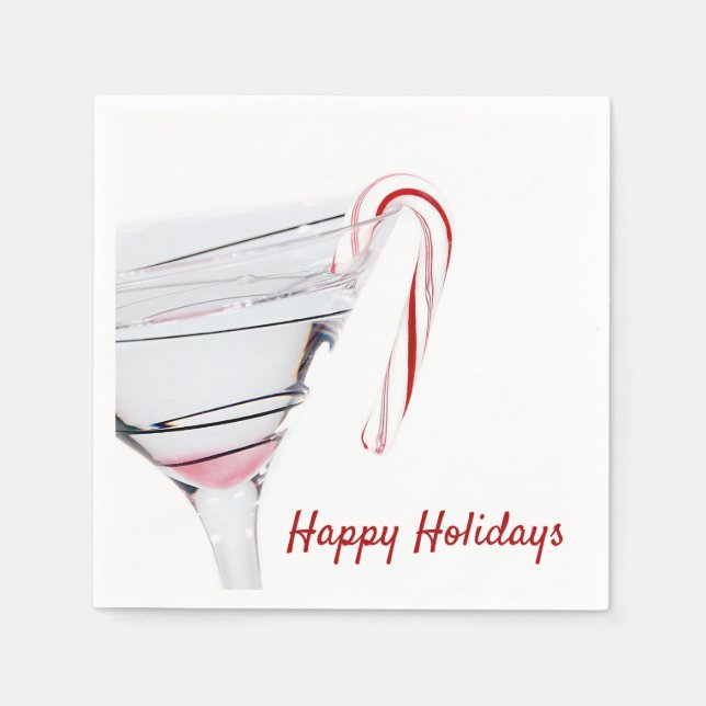 Christmas candy cane on cocktail glass paper napkins (Front)