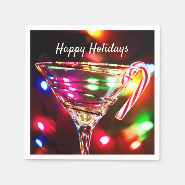 Christmas candy cane on cocktail party glass paper napkins (Front)