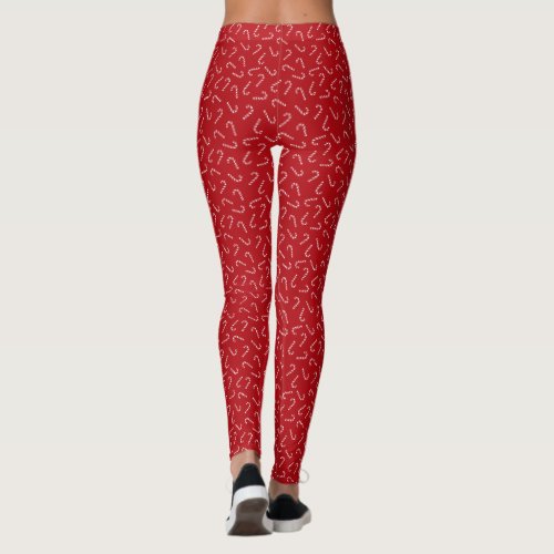 Christmas Candy Cane on Red Background Pattern Leggings