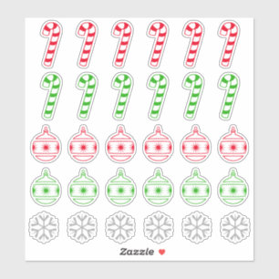 Christmas Candy Cane, Ornament, Snowflake Symbols Sticker