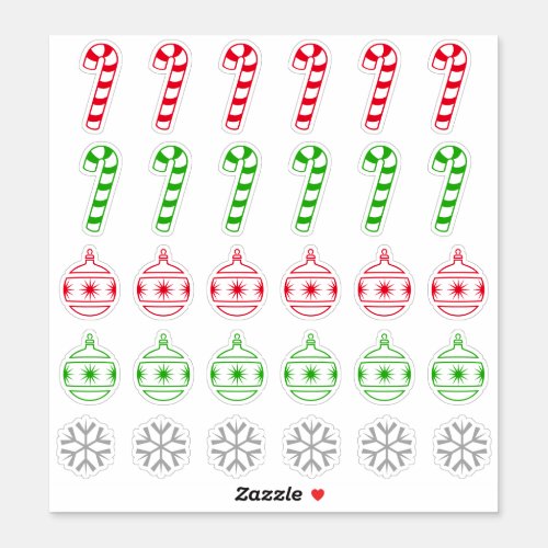 Christmas Candy Cane Ornament Snowflake Symbols Sticker