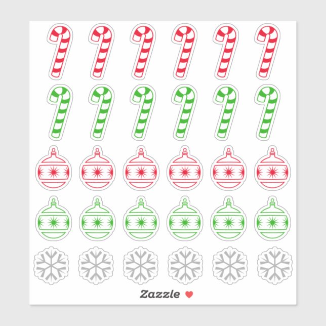 Christmas Candy Cane, Ornament, Snowflake Symbols Sticker (Sheet)