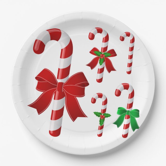 Christmas Candy Cane Paper Plates (Front)