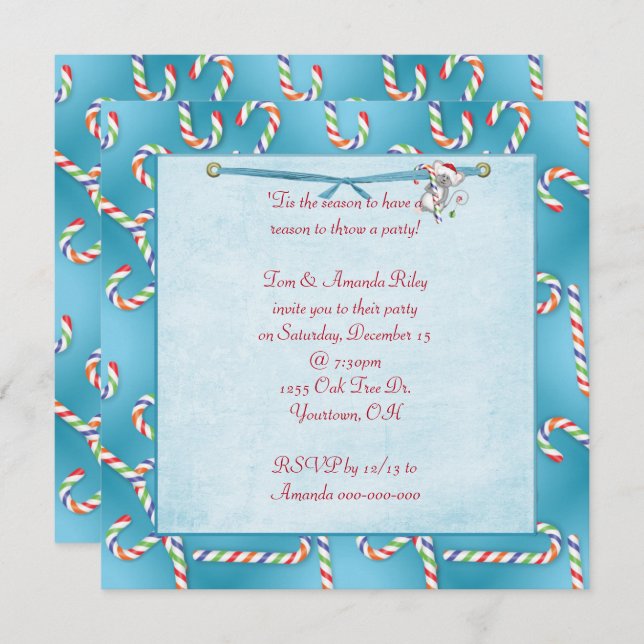 Christmas Candy Cane Party Invitation (Front/Back)