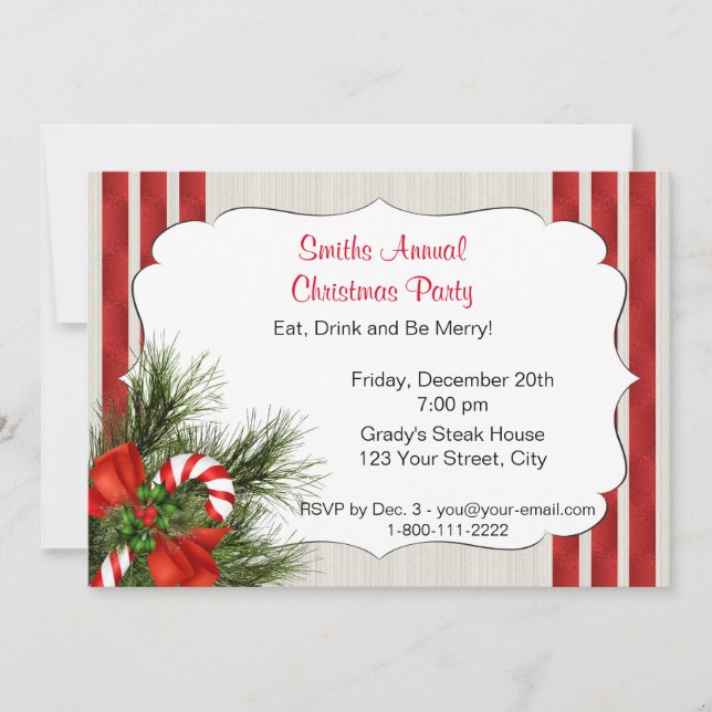 Christmas Candy Cane Party Invitation (Front)