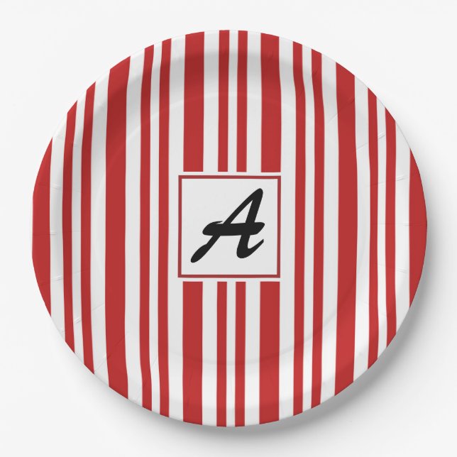 Christmas Candy Cane Party Paper Plates (Front)