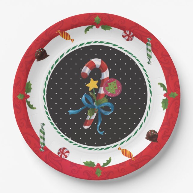 Christmas Candy Cane Party Plates (Front)