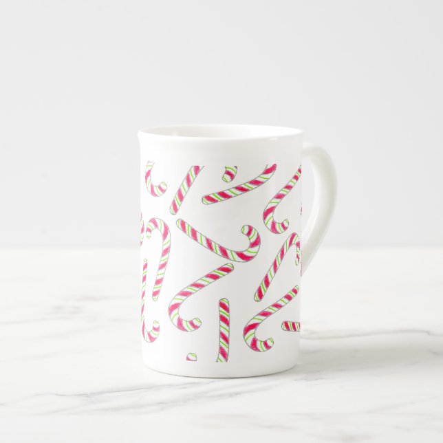 Christmas candy cane pattern bone china mug (Front Right)
