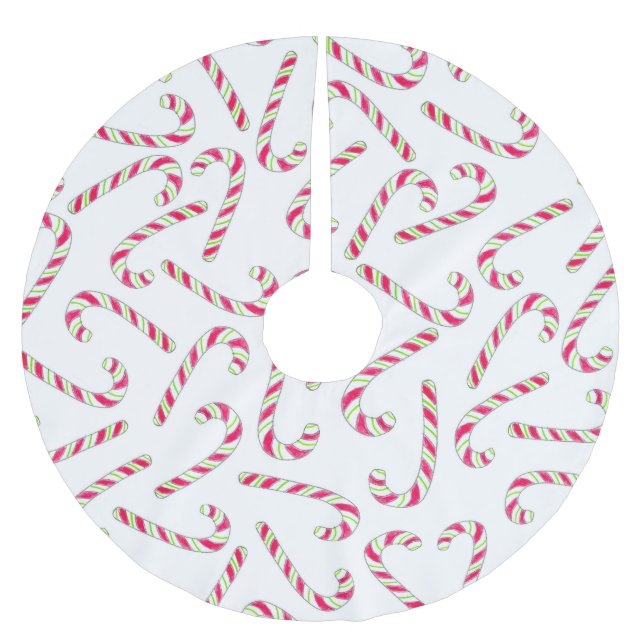 Christmas candy cane pattern brushed polyester tree skirt (Front)