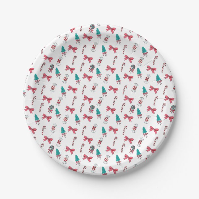 Christmas Candy Cane Pattern Paper Plates (Front)