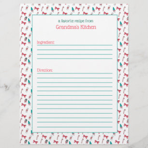 Christmas Candy Cane Pattern Recipe Paper