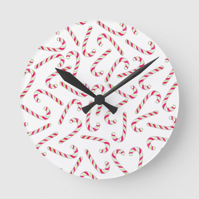 Christmas candy cane pattern round clock (Front)