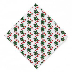 Christmas Candy Cane Pattern with Green Bows Bandana