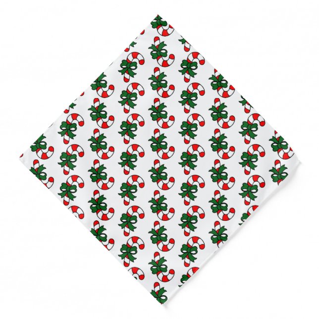 Christmas Candy Cane Pattern with Green Bows Bandana (Front)