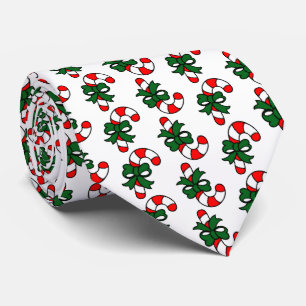 Christmas Candy Cane Pattern with Green Bows Neck Tie