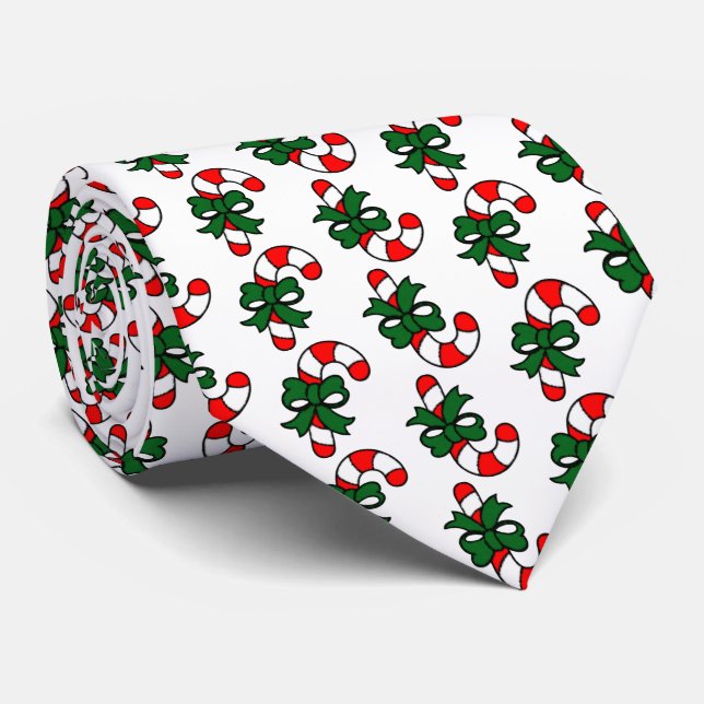 Christmas Candy Cane Pattern with Green Bows Neck Tie (Rolled)