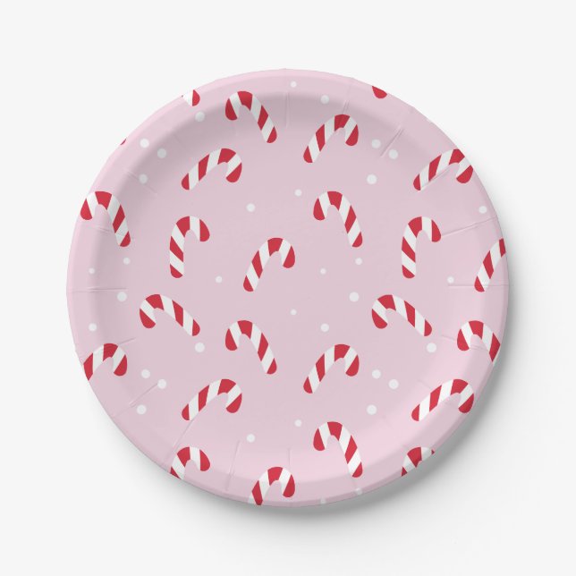 Christmas Candy Cane Pink  Paper Plates (Front)