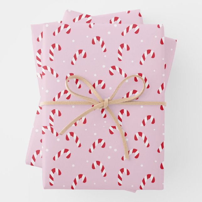 Christmas Candy Cane Pink  Wrapping Paper Sheets (In situ)