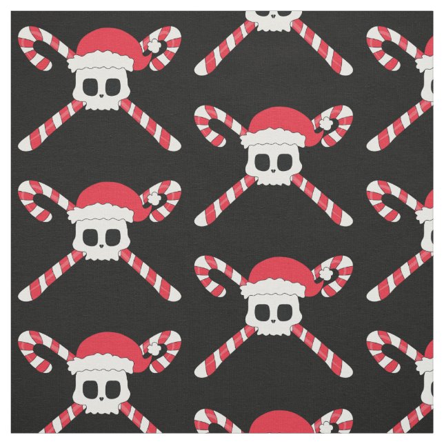 Christmas Candy Cane Pirate Skull Fabric (Swatch)